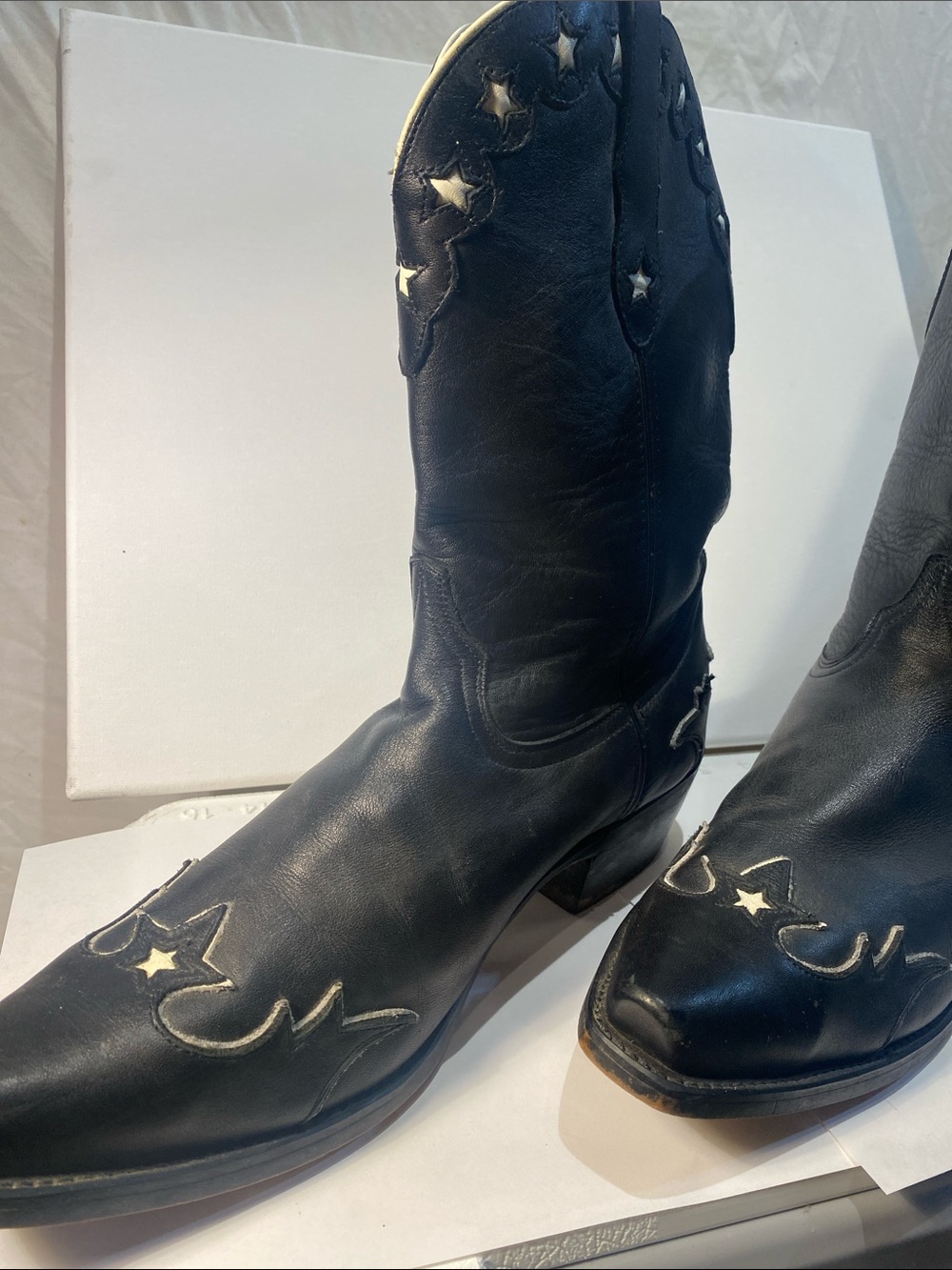 Men's Black Leather Durango Boots with Star Stitching